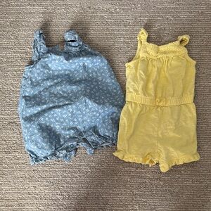 Carters Toddler Girl Blue Floral Yellow Romper Sleeveless Bundle Summer Size 12M